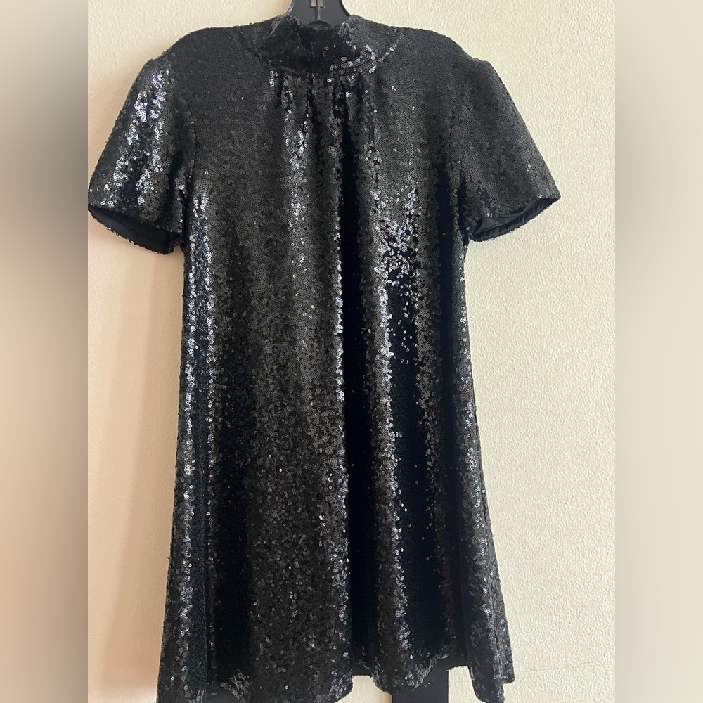 NWT STAUD Black Sequin Mini Ilana Dress Bow Size Small - Picture 3 of 11